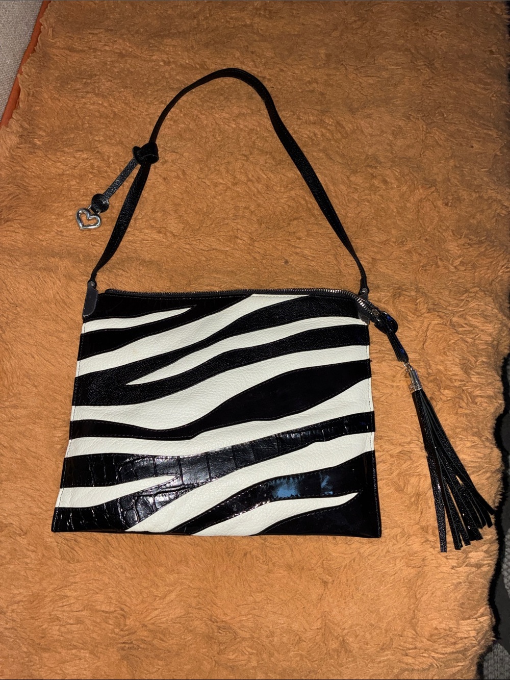 Brighton Black & White Zebra-Print Shoulder Bag